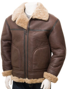 Men Vintage Brown Shearling Jacket - Mauve Tree - Image 3