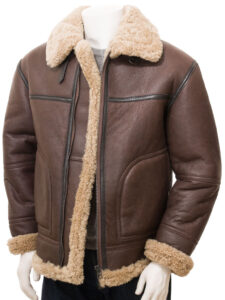 Men Vintage Brown Shearling Jacket - Mauve Tree