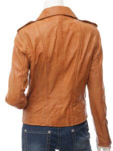 Women Tan Leather Jacket - Mauve Tree - Image 2