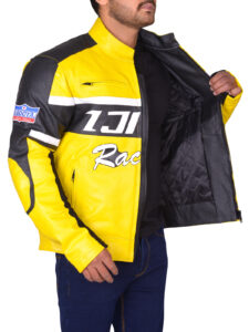Black & Yellow Biker Leather Jacket - Mauve Tree - Image 3