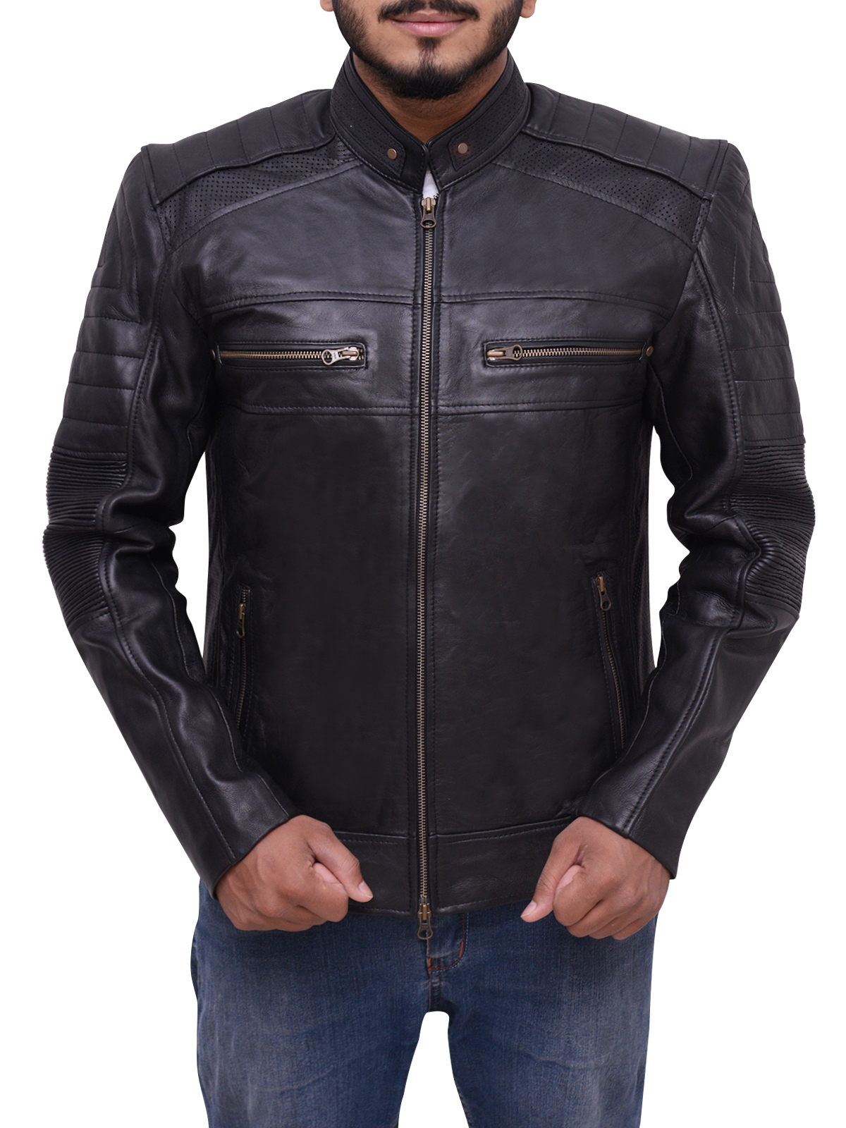 trending-biker-jacket.jpg Black Cafe Racer Biker Jacket - Image 1