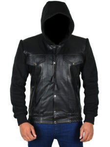 Fleece Hoodie Leather Jacket - Image 2