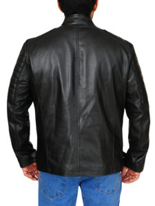 Pitch Black Snap Tab Leather Jacket - Image 2