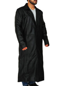 Men Black Leather Trench Coat - Image 3