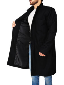 Casual Black Men Wool Coat - Image 4