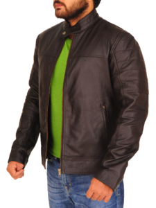 Men Dark Brown Leather Jacket - Image 4