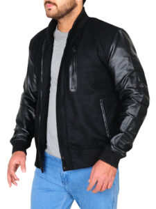 Casual Black Wool & Leather Jacket - Image 4