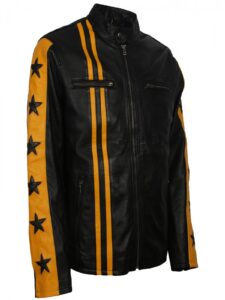 Men Yellow Stripes Biker Jacket - Image 4