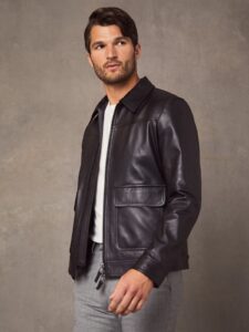 Men Vintage Black Leather Jacket - Mauve Tree - Image 3