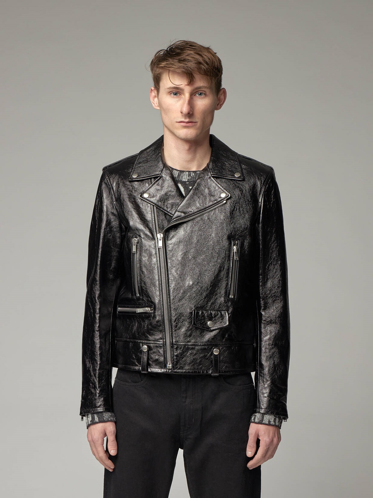 trending-men-black-leather-jacket-5.jpg Men Glossy Wrinkled Jacket - Image 1