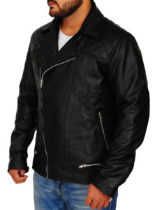 Men's Black Brando Leather Jacket - Image 4