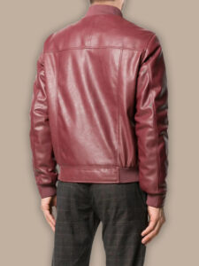 Men Red Bomber Leather Jacket - Image 2