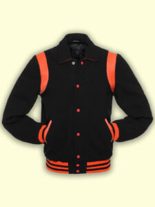 Black With Orange Varsity Jacket - Image 3