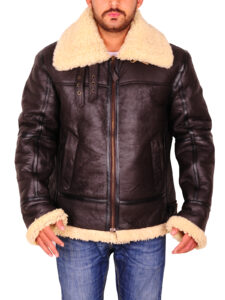 Dark Brown Sheepskin Leather Jacket - Image 6