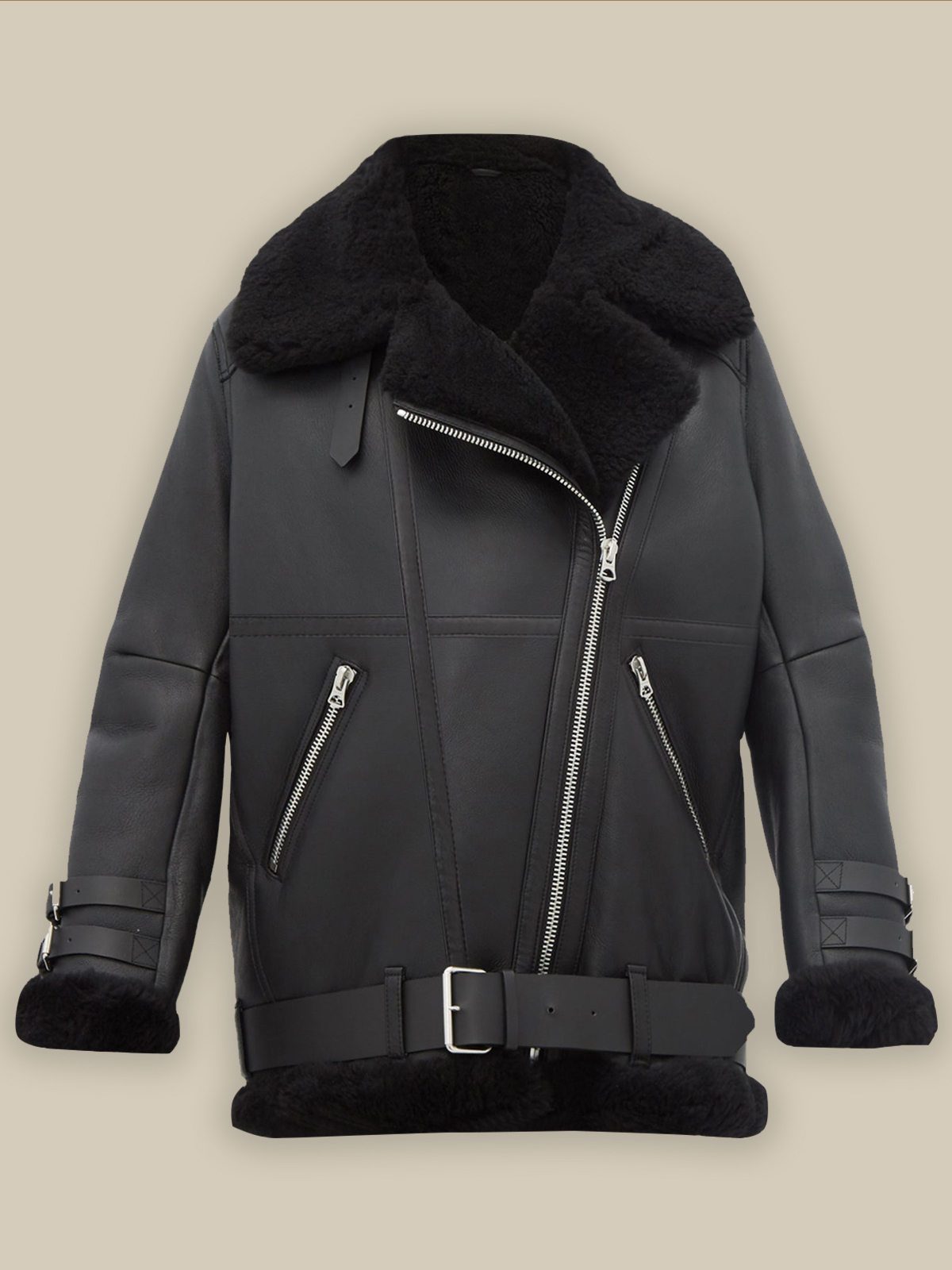 trending-women-black-leather-jacket.jpg Women Pitch Black B3 Shearling Jacket - Image 1