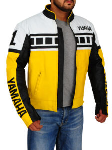 Yellow & White Biker Leather Jacket - Mauve Tree - Image 3