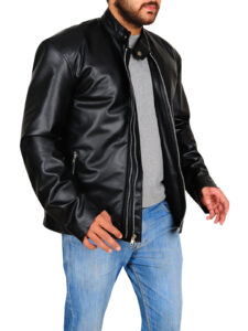 Double Zip Style Black Leather Jacket - Image 3