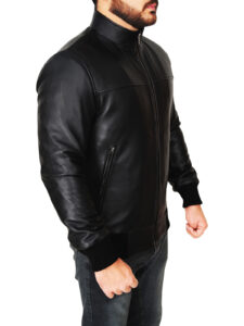 Men Sleek Black Leather Jacket - Image 3