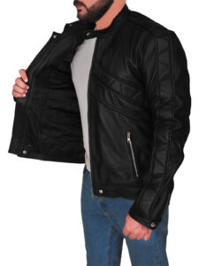 Men Stylish Black Leather Jacket - Image 4
