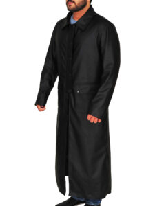 Men's Black Leather Trench Coat - Image 4