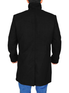 Men's Pitch Black Wool Coat - Image 2