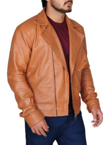 Classy Tawny Brown Leather Jacket - Image 3