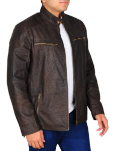Dark Brown Distressed Leather Jacket - Image 3