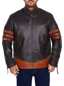 Rub Buff Leather Jacket With Stripes - Image 4