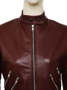 Maroon Slim Fit Women Leather Jacket - Image 5