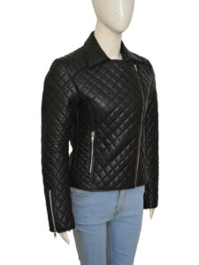 Jet Black Puffer Leather Jacket - Image 3