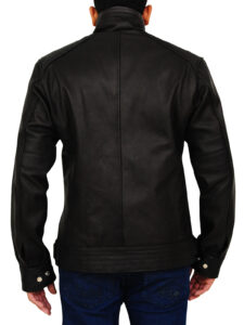 Pitch Black Slim Fit Leather Jacket - Image 2