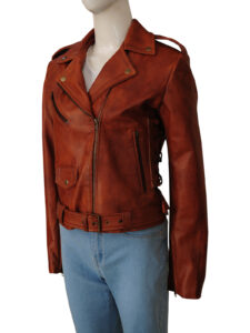 Women Brown Motorcycle Leather Jacket - Image 4