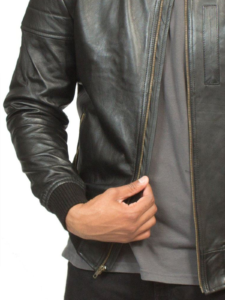 Men Black Lambskin Leather Bomber Jacket - Image 4