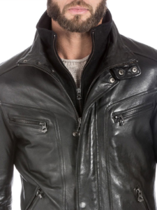 Black Lambskin Leather Sports Jacket For Men - Image 3