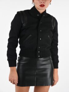 Women Slim Fit Black Varsity Jacket - Mauve Tree