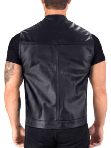 Dapper Black Biker Leather Vest - Mauve Tree - Image 3