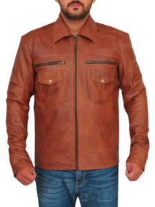 Vintage Brown Men Leather Jacket - Image 5