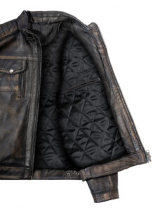 Men Vintage Biker Leather Jacket - Mauve Tree - Image 4