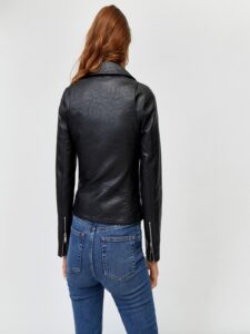 Women Coal Black Biker Jacket - Image 2