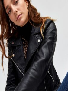 Women Coal Black Biker Jacket - Image 3