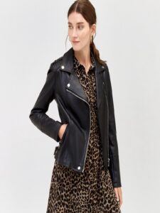 Women Jet Black Biker Leather Jacket - Image 3