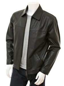 Men's Black Harrington Leather Jacket - Mauve Tree