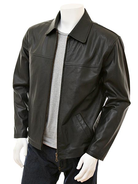 Men's Black Harrington Leather Jacket - Mauve Tree