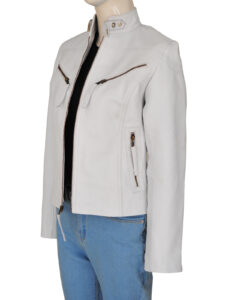 Women White Biker Jacket - Image 4