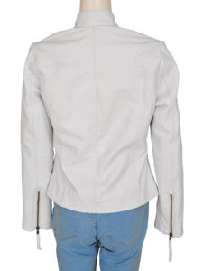 Women White Biker Jacket - Image 2