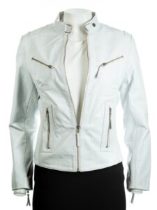 Women Biker White Jacket - Image 4