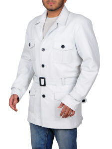 White Leather Men Coat - Image 4