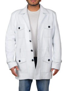 White Leather Men Coat - Image 5