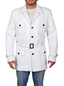 White Leather Men Coat