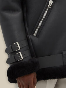 Women Pitch Black B3 Shearling Jacket - Image 4